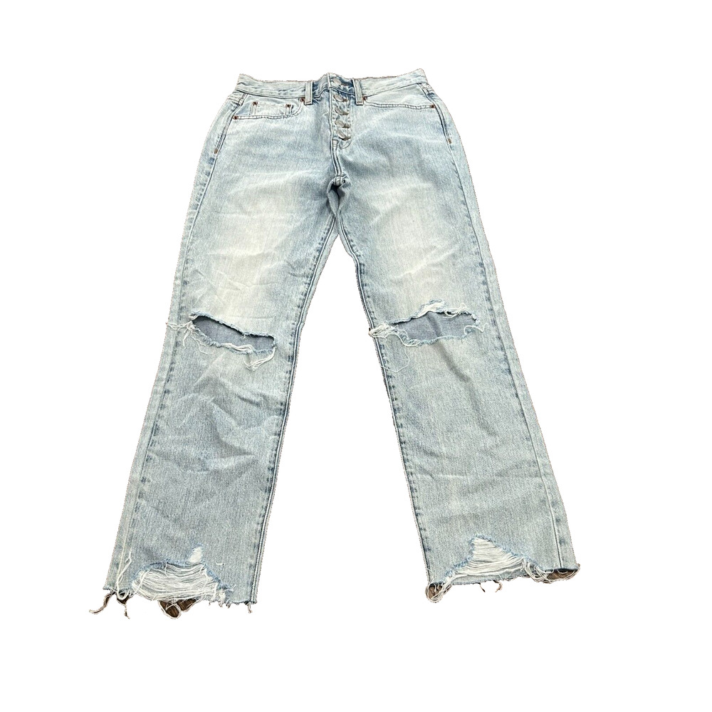 Pistola Womens Blue Button Fly Distressed High Rise Denim Straight Jeans Size 26